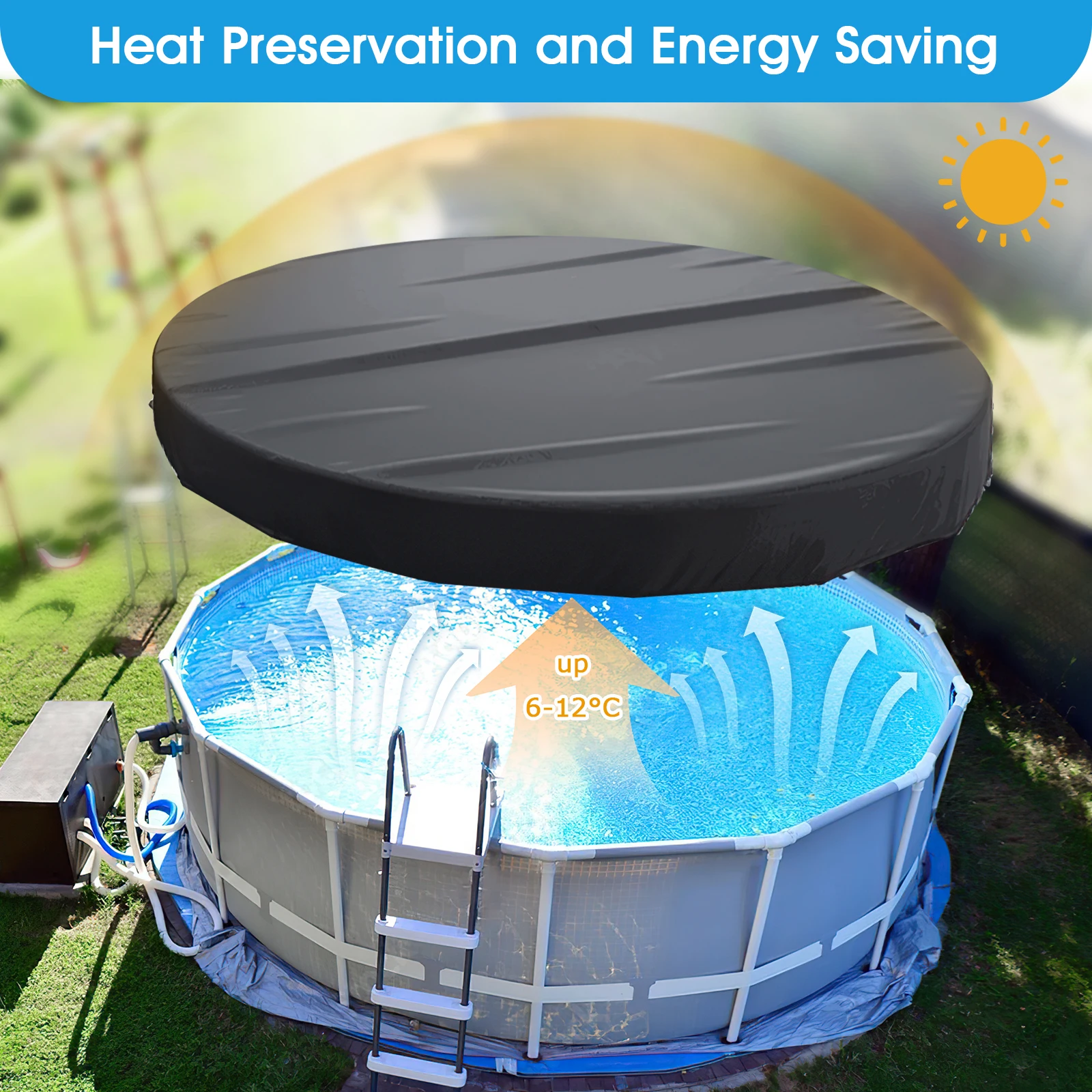 Cubierta redonda para piscina Goture, resistente, resistente al desgarro, Solar sobre el suelo, cubierta para piscina resistente a la decoloración - imagen 3