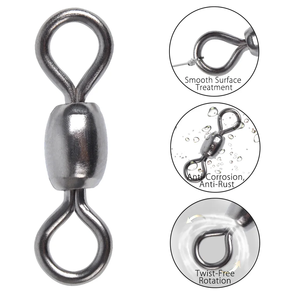 Conector de anzuelo de señuelo giratorio para pesca, barril giratorio sin giro, de acero inoxidable resistente, 14-75kg, 50 unidades - imagen 2
