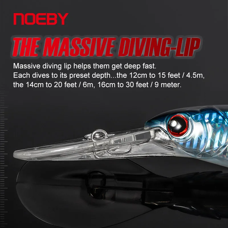 Señuelos de pesca Noeby Trolling Minnow 12cm 14cm 16cm flotante de hundimiento lento Wobbler cebo Artificial lubina señuelo de pesca de agua salada - imagen 4