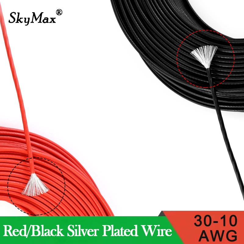 Cable electrónico Chapado en plata PTFE rojo/negro de 30 ~ 10AWG, Cable de cobre con aislamiento FEP OFC DIY para auriculares de Audio, señal HiFi, 1 ~ 100 metros
