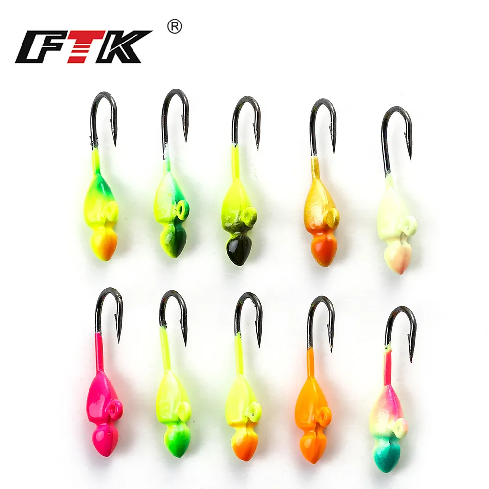 FTK-anzuelo de pesca en hielo de 5 piezas, 1g, 1,2g, 1,7g, cabeza de plantilla volteada, cebo realista, aparejos de pesca de carpa para invierno, accesorios de pesca - imagen 2