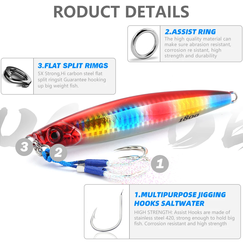 MOOKZZ-señuelo de pesca de mar con anzuelo, plantilla de paso lento, 100g, 150g, 180g, 200g, 220g - imagen 5