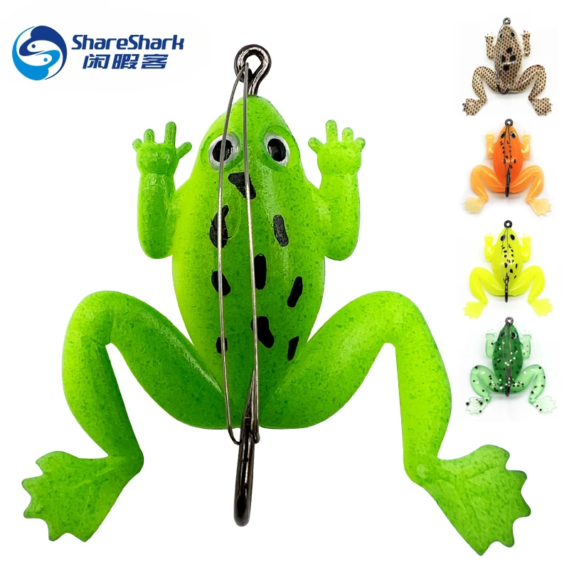 Señuelo de Pesca de rana blanda, cebo Artificial de silicona con un solo gancho, aparejos de Pesca, 4 piezas