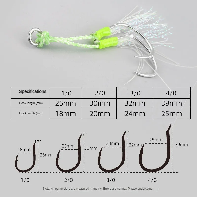 1 Uds anzuelo de pesca luminoso 1/0-4/0 anzuelo de asistencia plantilla señuelo UV doble gancho lento rápido doble par Jigging Fish jig anzuelos de asistencia - imagen 2