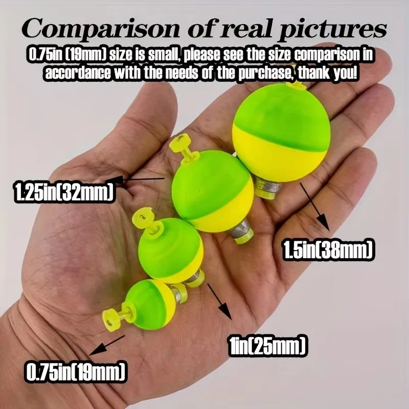 Juego de 5 Flotadores de Pesca TAKBAS - Flotadores de Bola con Cierre de Presión y Tapones de Espuma EVA para Lubina, Trucha, Bluegill y Más - Tamaños y Colores Surtidos - imagen 4