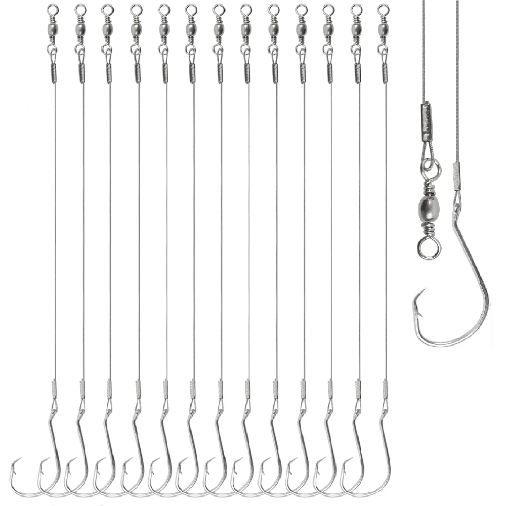 20 piezas líder de alambre de acero con anzuelos de pesca circulares, anzuelos compensados, aparejo de pesca para gato, anzuelo circular para bagre, lubina, pesca de Surf dorada