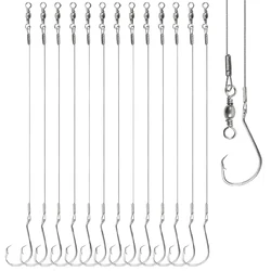 20 piezas líder de alambre de acero con anzuelos de pesca circulares, anzuelos compensados, aparejo de pesca para gato, anzuelo circular para bagre, lubina, pesca de Surf dorada