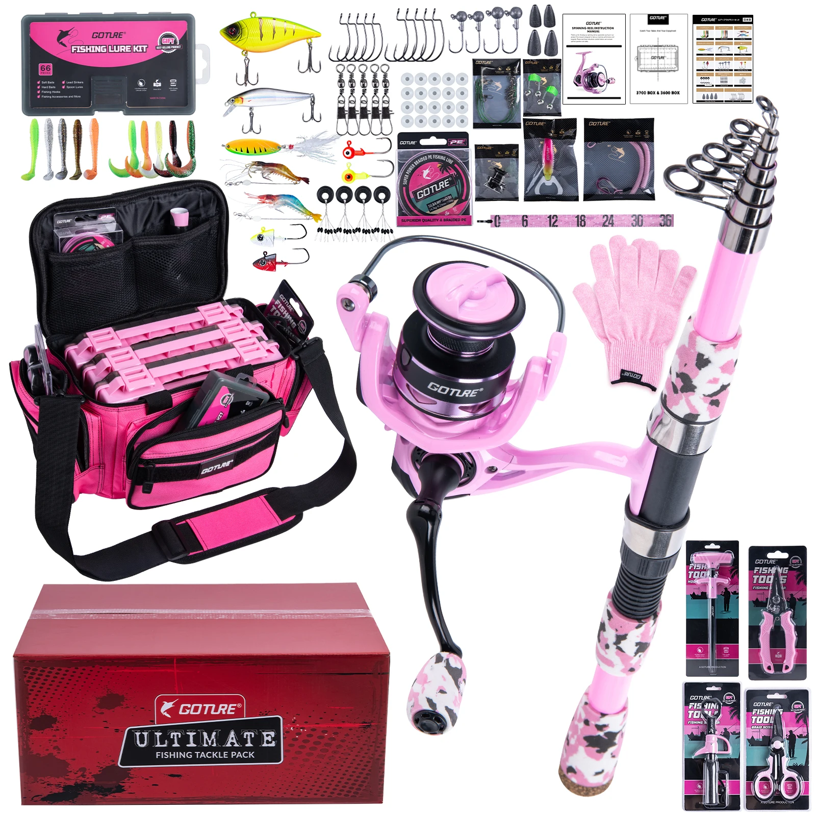 Kit pesca Goture completo – Caña telescópica, carrete y mochila