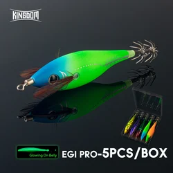 Kingdom-plantilla de calamar Horizontal, anzuelo de madera para camarones y calamar, 5 uds., Jigging de calamar, pulpo, sepia, camarones, cebos de agua salada para pesca