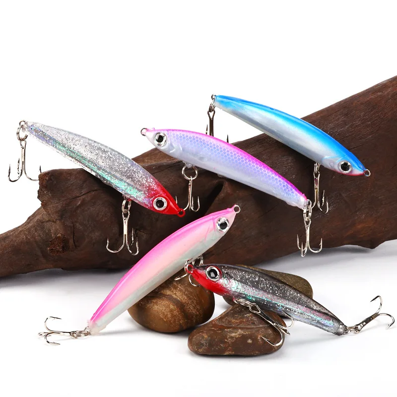 Señuelo de pesca de aleación de Zinc fundido largo, cebo blando integrado, 14g, 8,5 cm, señuelos artificiales que se hunden aerodinámicos, lote de 2 piezas en oferta - imagen 2