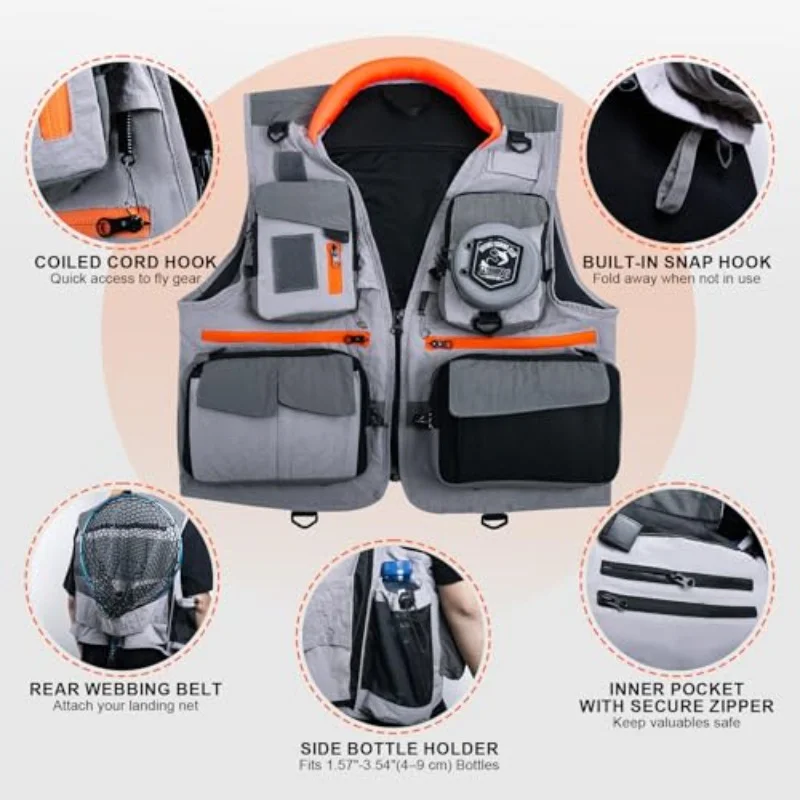 Chaleco Fly Fishing Goture Multibolsillos – Nylon transpirable y ajustable - imagen 5