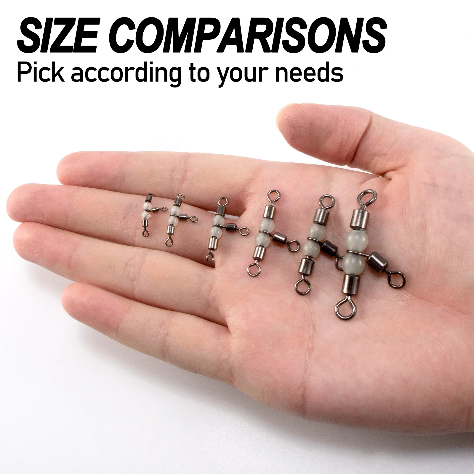 10/20 piezas giratorios de pesca de 3 vías con cuentas brillantes barril de pesca de acero inoxidable conector de sedal de pesca en forma de T aparejo de bagre - imagen 3