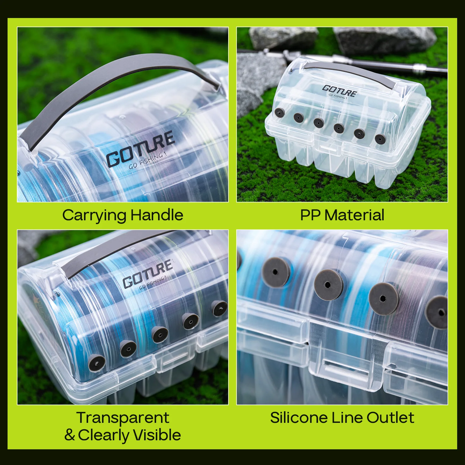 Goture nueva caja de almacenamiento de sedal de pesca de seis agujeros, Material PP transparente con 6 carretes línea trenzada de 300 yardas, aparejos más vendidos - imagen 5