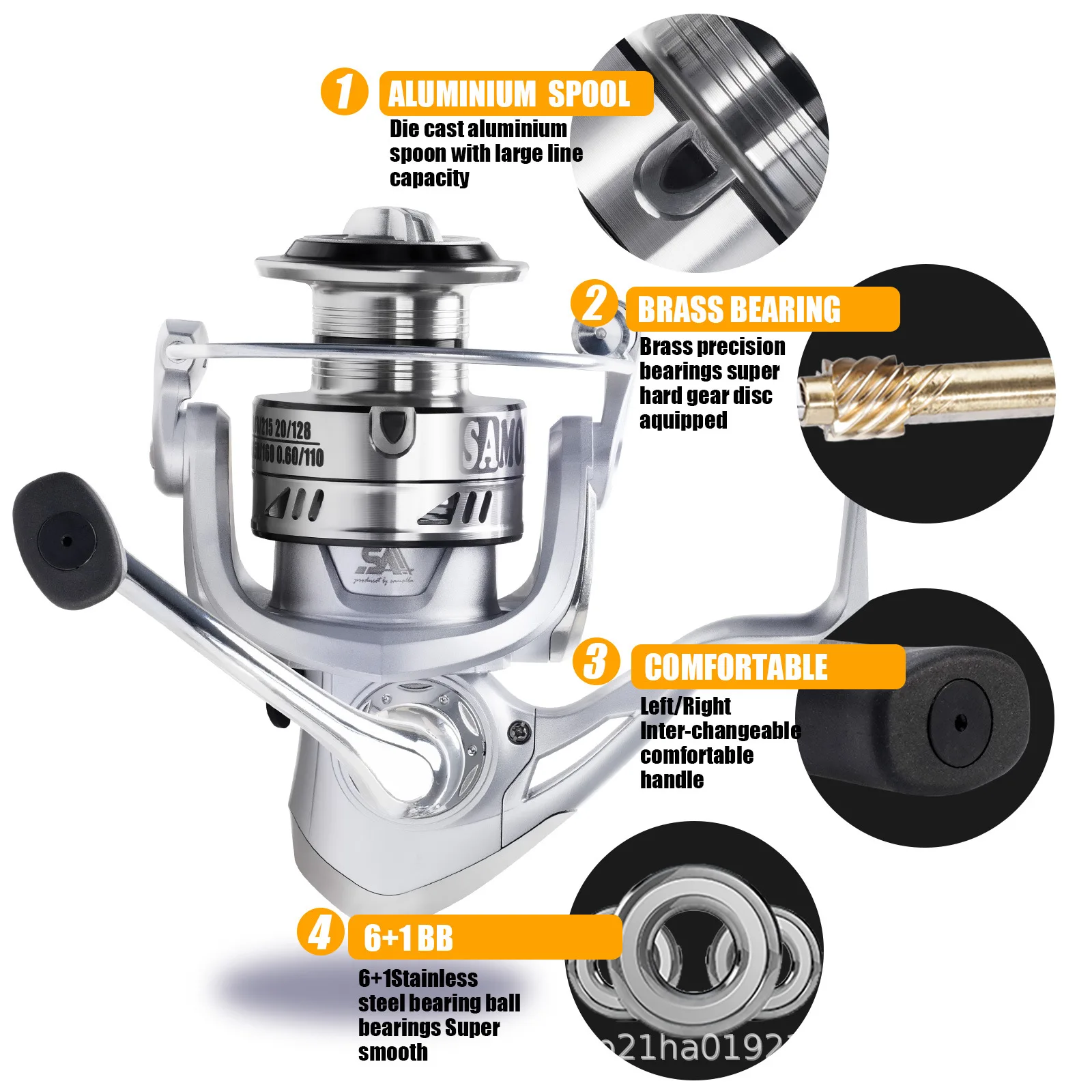 Carrete giratorio SAMOLLA, arrastre máximo de 12kg, 6 + 1, rodamientos de bolas, relación de engranaje 5,2: 1, carrete de pesca de agua salada para perca, carrete de Metal 1000-7000 - imagen 5