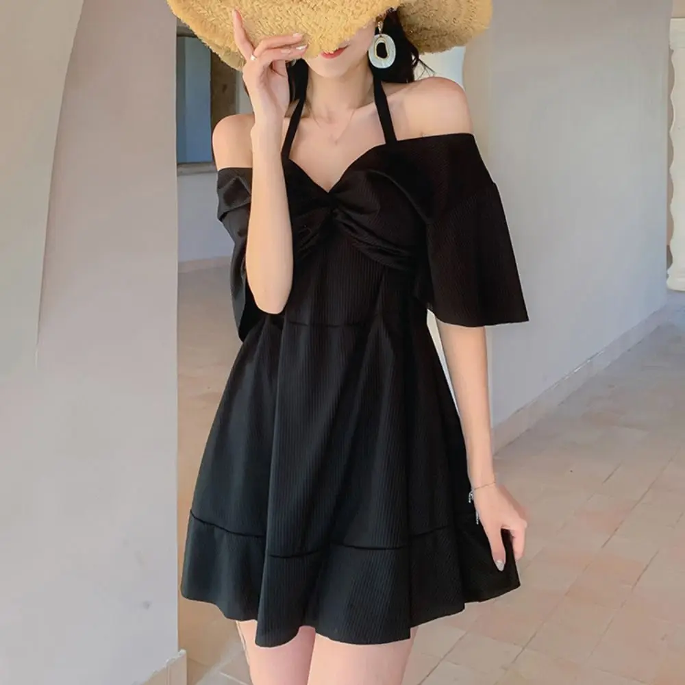 Dulce pantalones de seguridad falda Halter traje de baño plisado ropa de playa traje de baño de primavera caliente traje de baño de manga corta traje de baño de verano - imagen 3