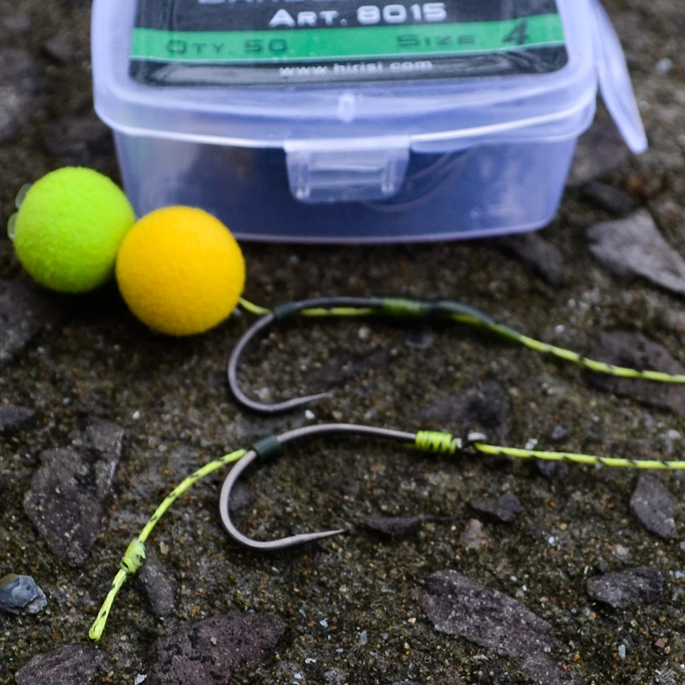 Anzuelos de púas de acero de alto carbono recubiertos, paquete de anzuelos de pesca de carpa, accesorios de aparejos 8015, 50 unidades - imagen 5