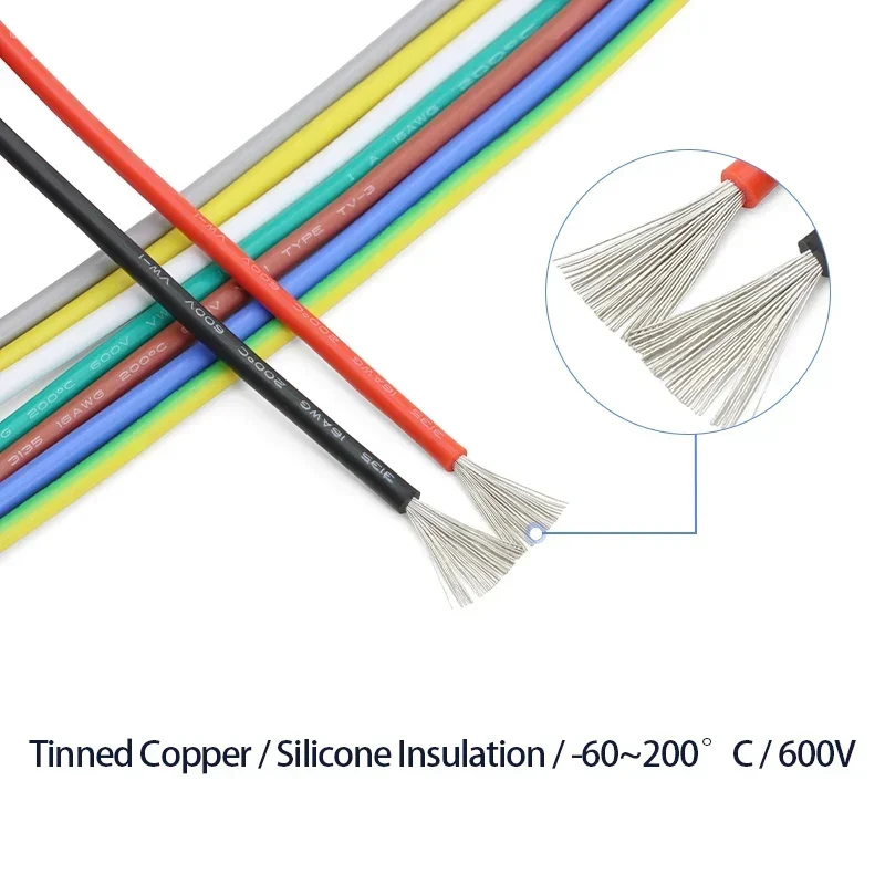 Cable electrónico UL3135, aislamiento de silicona, cobre estañado, resistente a altas temperaturas, 30, 28, 26, 24, 22, 20, 18, 16, 14, 12, 10 AWG - imagen 2