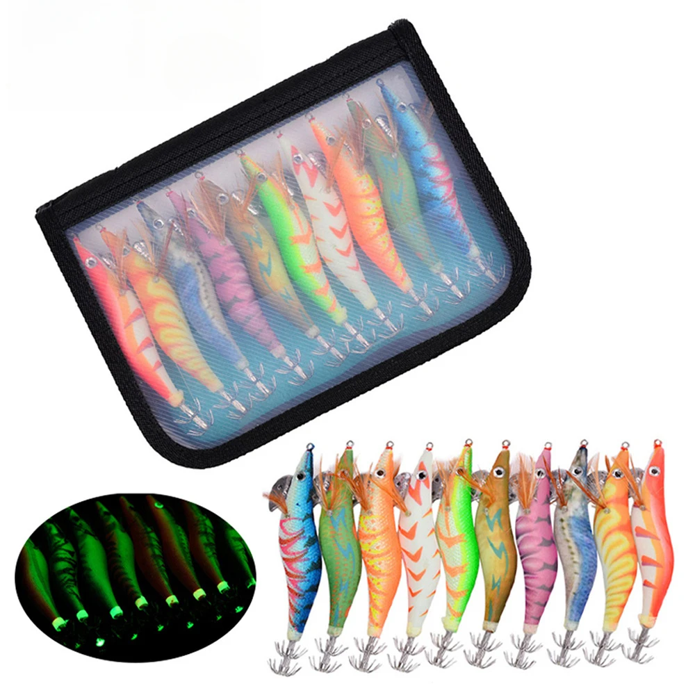10 Uds 3,5 cebo de pesca de calamar anzuelo de gamba ojos 3D luminoso pulpo plomo jig señuelos sepia cebo Artificial anzuelo de pesca