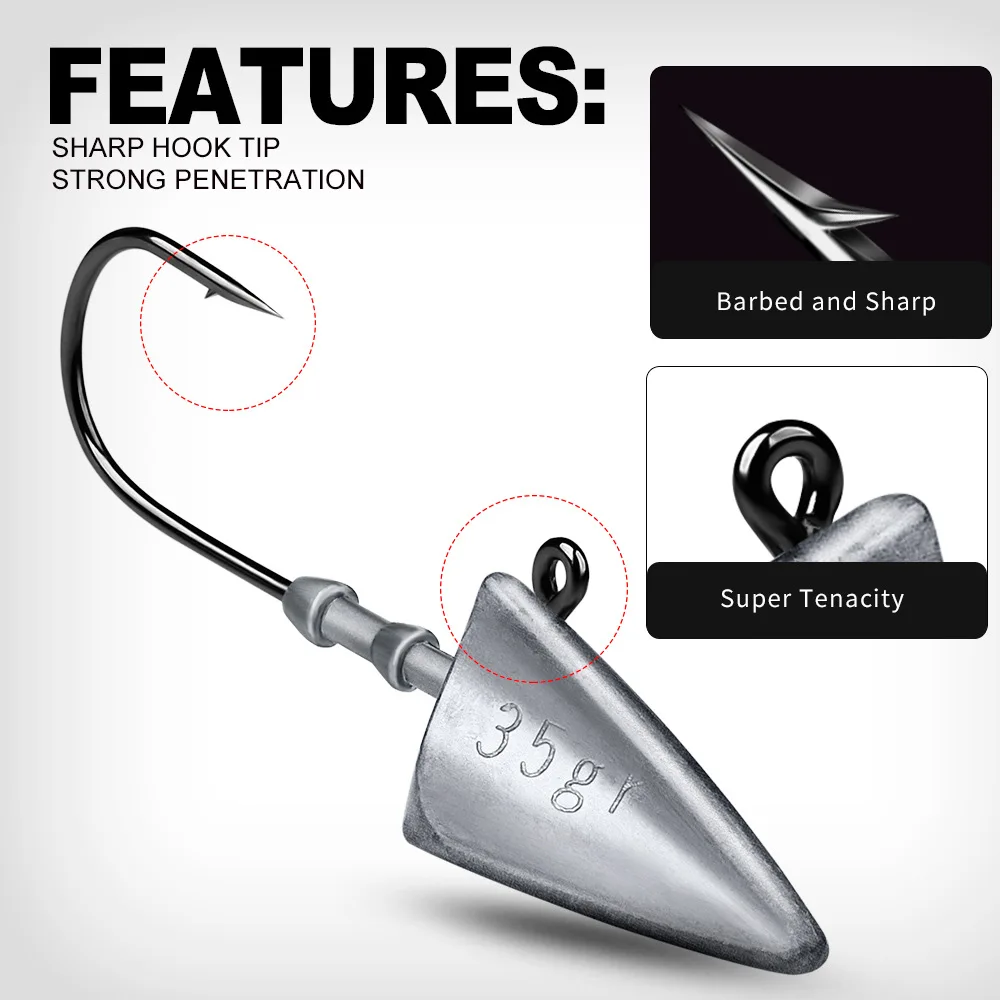 5 uds anzuelos de pesca con cabeza de anzuelo triangular 7g 10g 15g 21g 28g 35g con anzuelo afilado anzuelos equipo de pesca accesorios de aparejos - imagen 2