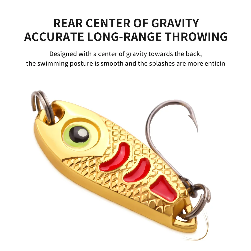 1-2 uds Mini señuelo de Metal 1,5g 2,5g 3,5g 5g cebo duro punto rojo luminoso aparejos de pesca con mosca Wobblers Isca pesca con cuchara Artificial - imagen 4