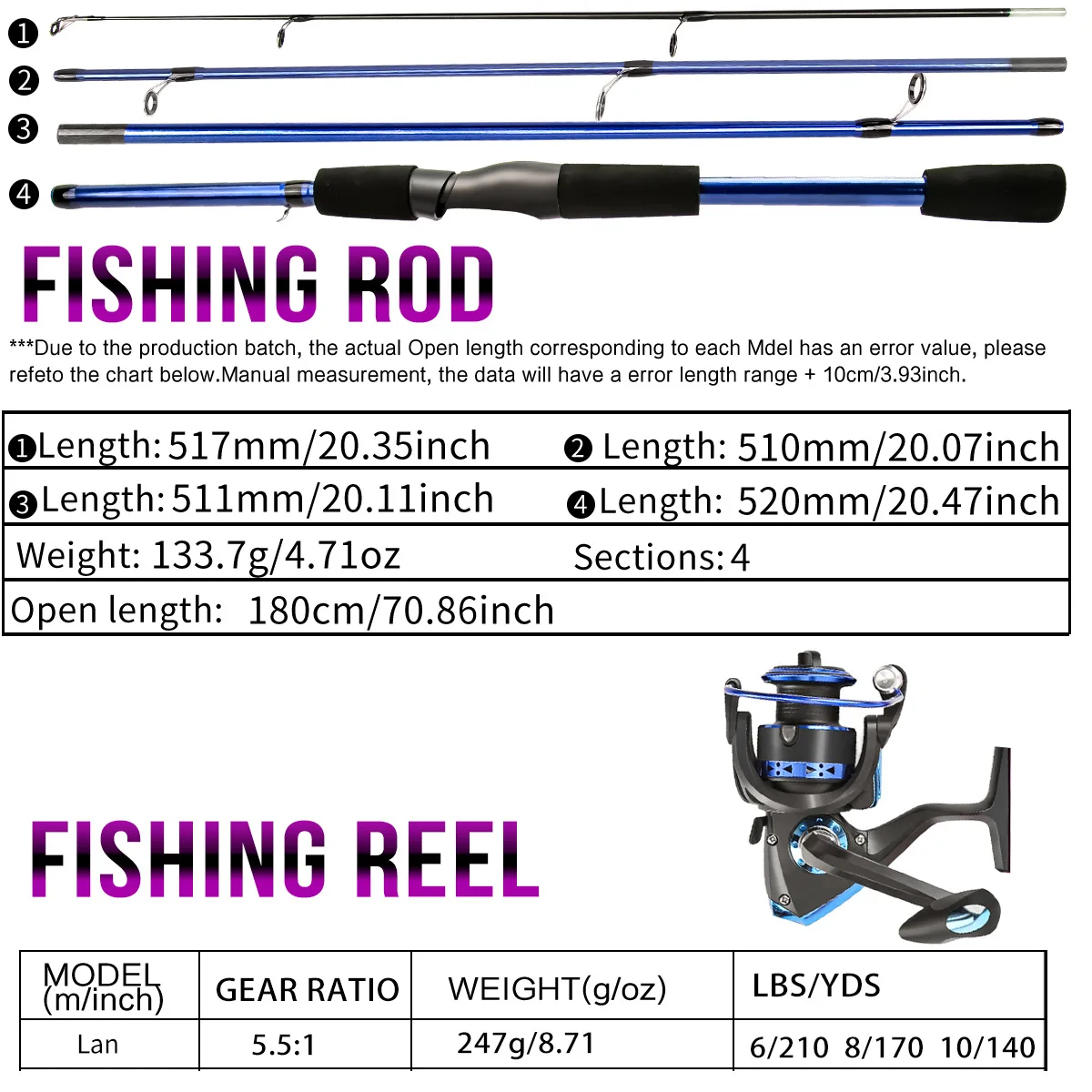 Juego de equipo de pesca con caña giratoria de 1,8 m, Kit de iniciación, caña de pescar con caja de cebo, bolso y rueda para niños - imagen 2