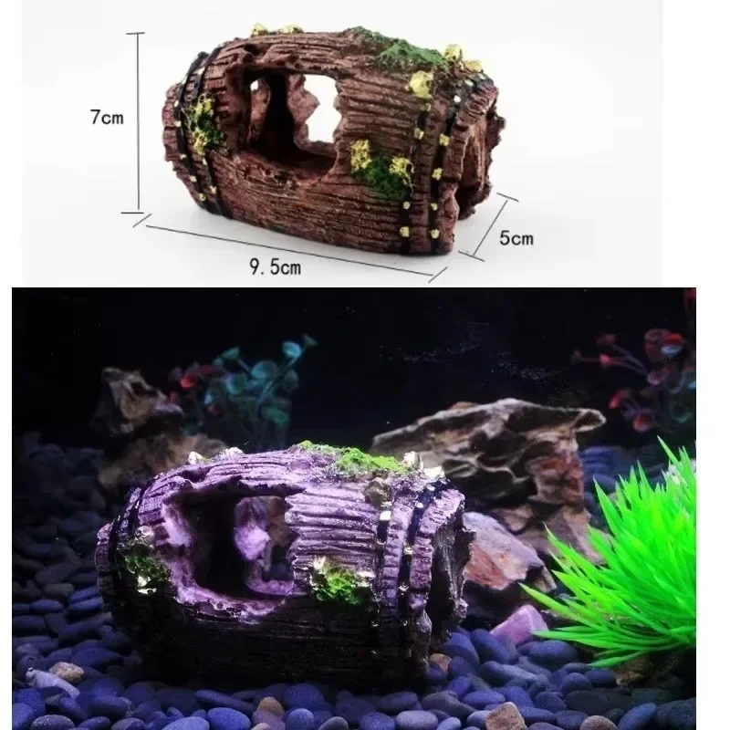 Decoración de acuario barril antiguo roto con musgo para cueva - imagen 5