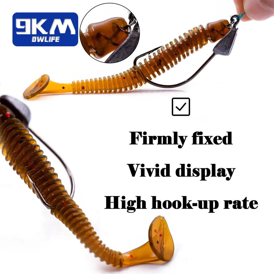Anzuelos de pesca ponderados de 9KM, cabeza de anzuelo de 5 ~ 15 Uds., anzuelo sin malezas, anzuelos de señuelo suave para pesca de lubina con aparejos de bloqueo giratorio de resorte - imagen 4