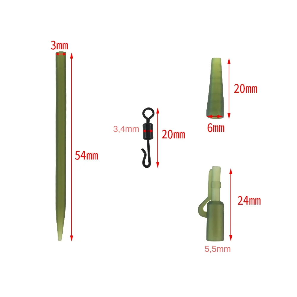 Juego de 10 aparejos de pesca de carpa, Clips de plomo de seguridad de plástico, cono de goma trasero, manga antienredos, aparejo giratorio de cambio rápido M20 - imagen 3