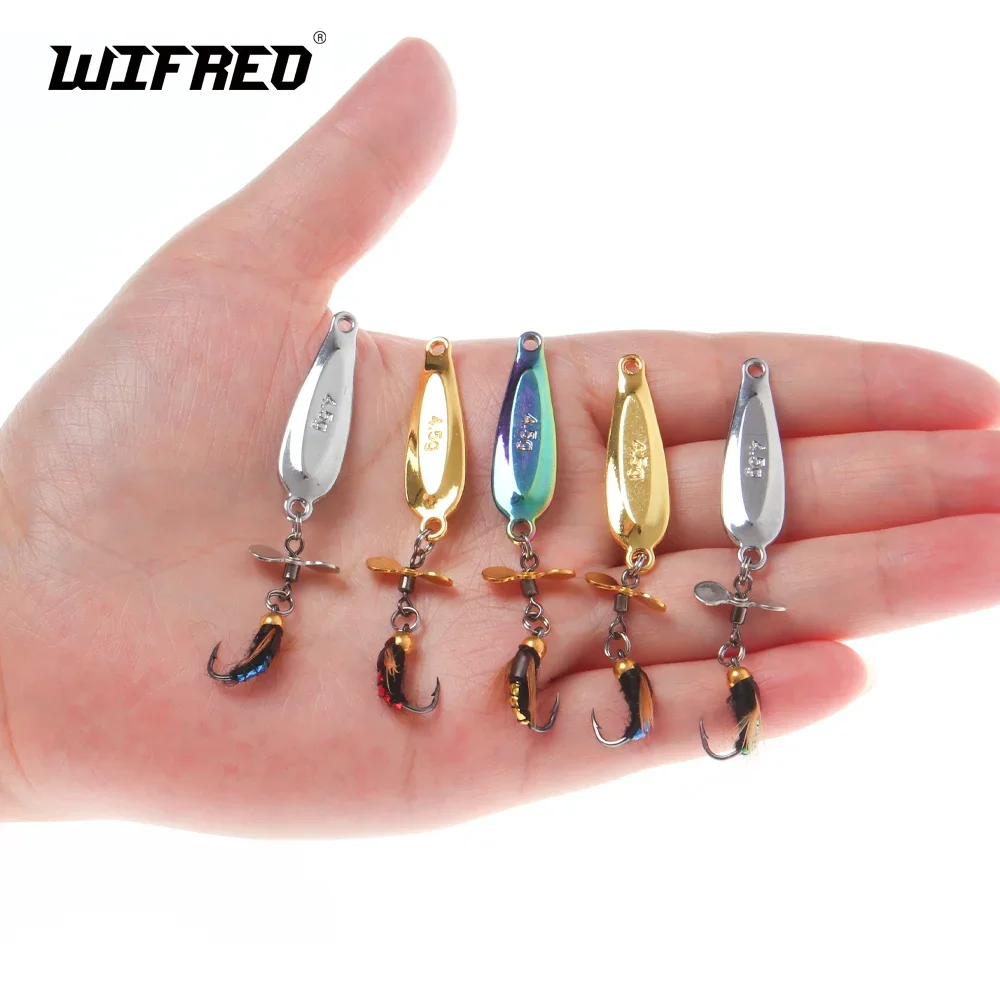 Wifreo-Juego de señuelos de pesca con mosca, 2 piezas/5 piezas, hélice giratoria, lentejuelas de Metal, cebo de insectos, Micro moscas, trucha, lubina - imagen 2
