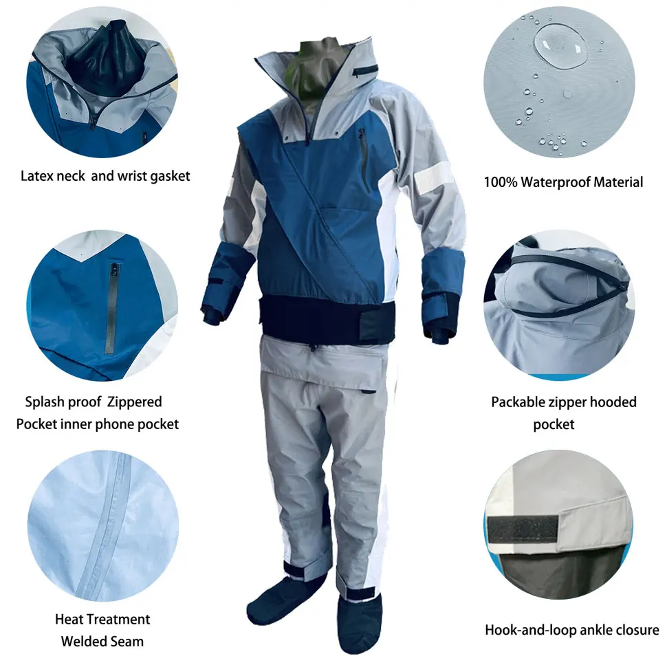 Traje seco de Kayak para hombres, Rafting en agua fría, navegación, natación, supervivencia, SUP, remar, ropa cálida impermeable en invierno - imagen 4