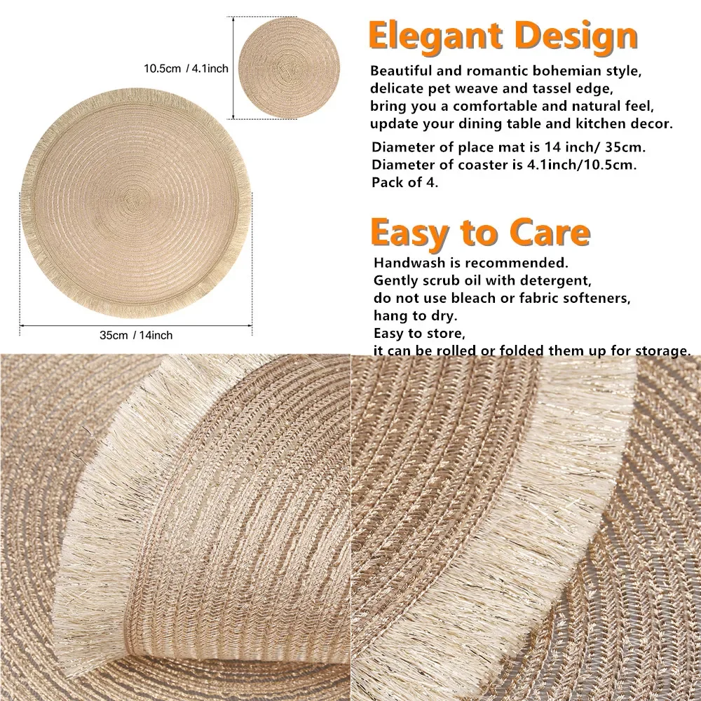 Juego de 4 manteles individuales de algodón trenzado con posavasos, tapetes lavables resistentes al calor, manteles tejidos bohemios para mesa de comedor navideña - imagen 5