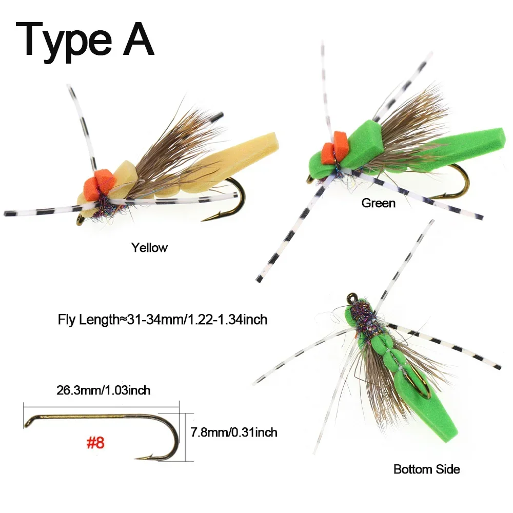 ICERIO 6 uds pesca con mosca espuma saltamontes mosca seca Rrubber piernas pelo de ciervo flotante Morrish Hopper trucha lubina salmón Señuelos de pesca - imagen 3