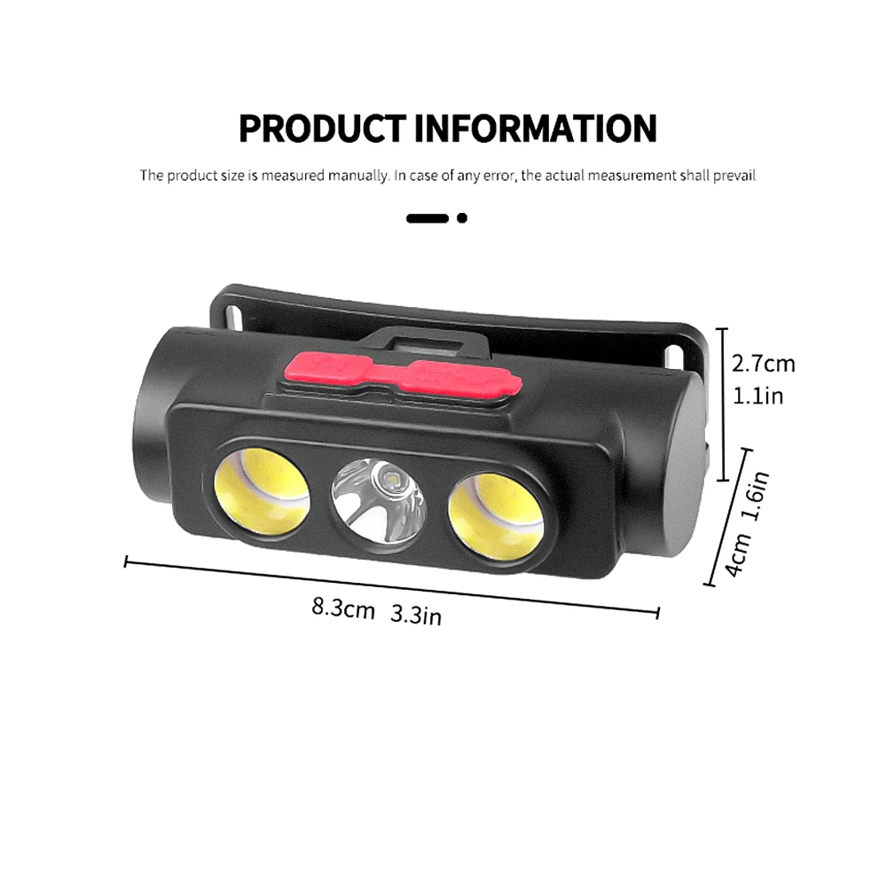 Linterna frontal COB roja 18650 USB – 6 modos pesca y caza - imagen 4