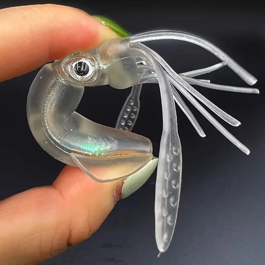 Señuelos de pesca de calamar que brillan en la oscuridad, falda colorida, falda de cola, calamar hueco, duradero, imitación de PVC, cebo Artificial suave, 5 uds. - imagen 4