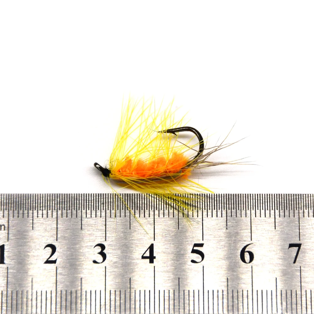 MNFT 10PCS 6 #   Cebo con mosca para pesca de trucha, gusano naranja, barba amarilla - imagen 4