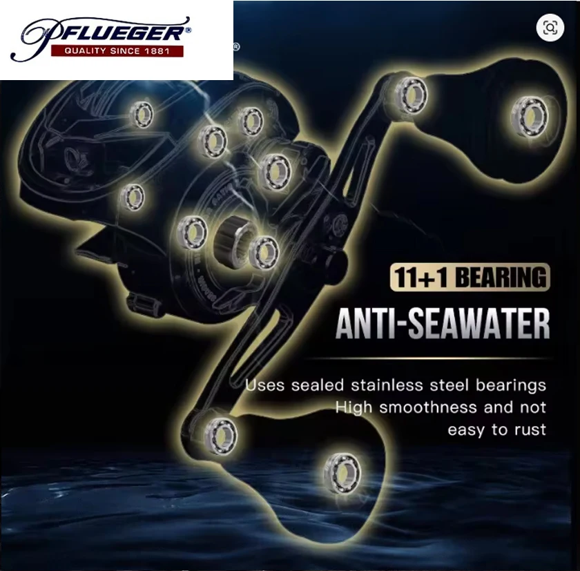 Carrete de pesca de aleación de Metal Pflueger, arrastre máximo de 8KG con rodamientos de escudo de alta y baja velocidad, carrete de pesca de agua salada fuerte - imagen 5