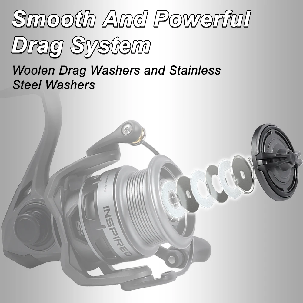 Carretes de pesca giratorios inspirados MIFINE relación de engranaje ultraligera 5,1: 1 5 + 1BB arrastre máximo 8KG trucha de calamar, accesorios de pesca de perca de lubina - imagen 4