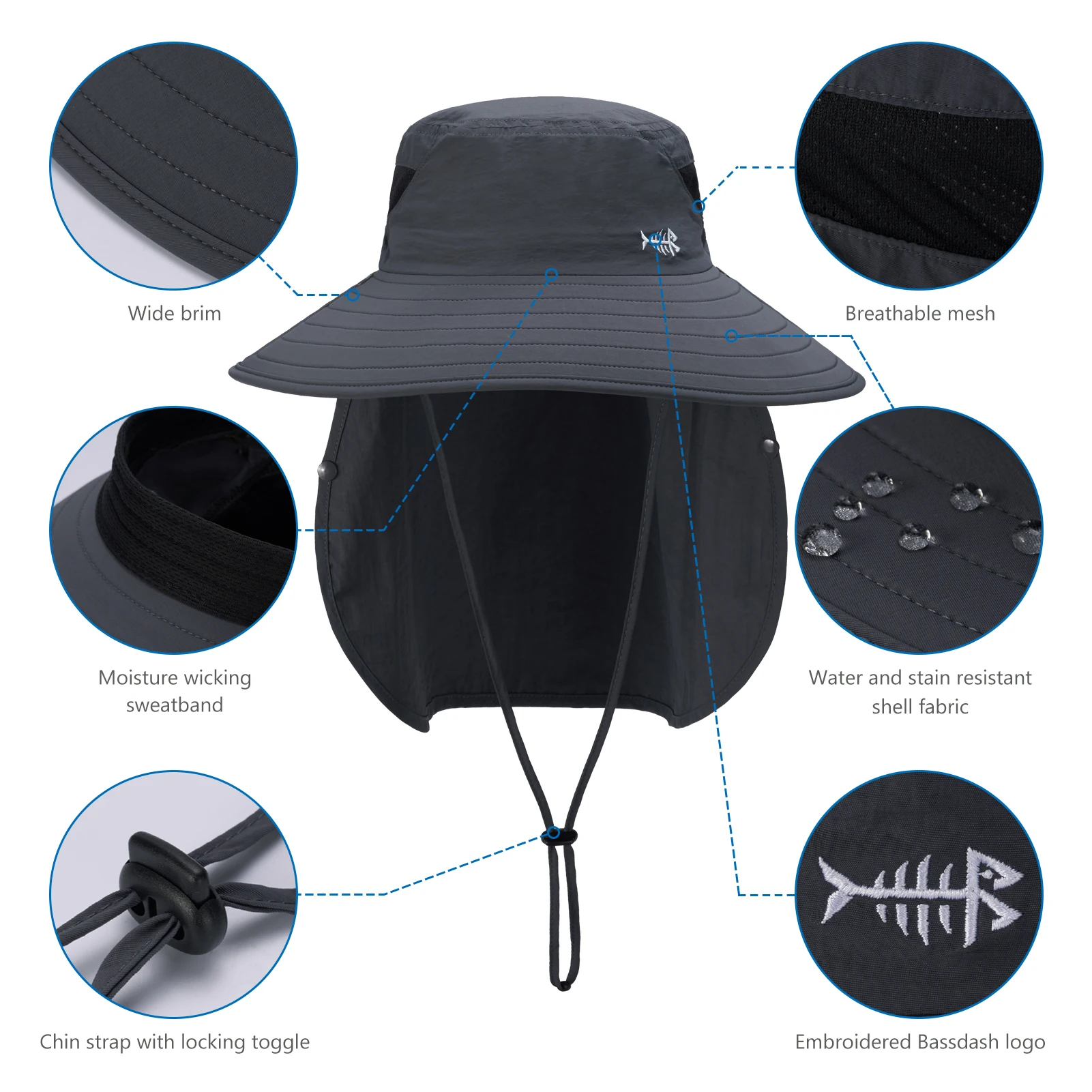 Gorra Solar Bassdash UPV 50+ con Protección Facial y Cuello – Pesca UV - imagen 3