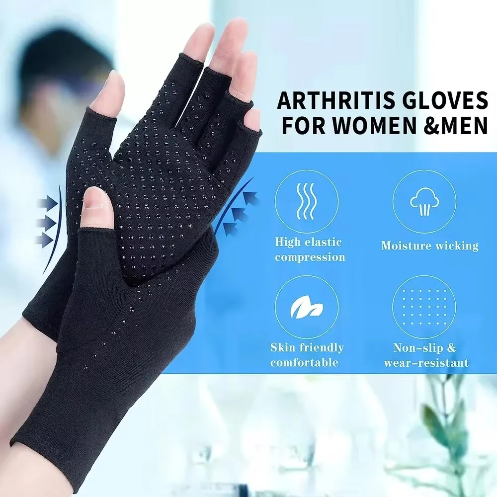 Guantes de compresión sin dedos, soporte para articulaciones de compresión antiartritis, manoplas con pantalla táctil, alivio del dolor de manos elástico - imagen 2