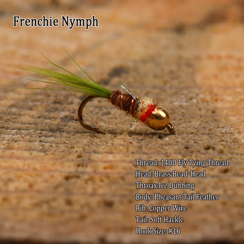 Wifreo 6 piezas # 16 cabeza de cuentas de latón Frenchie Ninfa pesca moscas Euro ninfas púas mosca húmeda para trucha Grayling pesca señuelo cebos - imagen 3