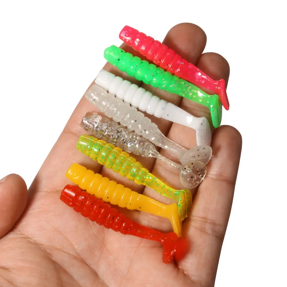 40 Uds 8 colores 5cm1,7g pesca grub gusano suave pequeño señuelo cebo Artificial suave silicona cebo T cola Wobblers señuelos blandos - imagen 3