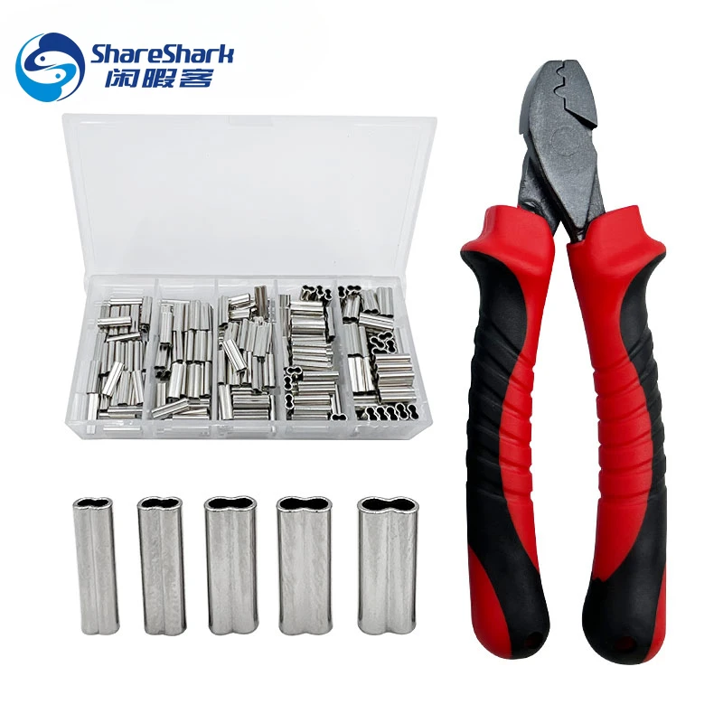 Alicates de pesca, Kit de manguitos de engarce, alicates de pesca de agua salada, juego de herramientas de pesca de manga de prensado de alambre de cobre de un solo/doble barril