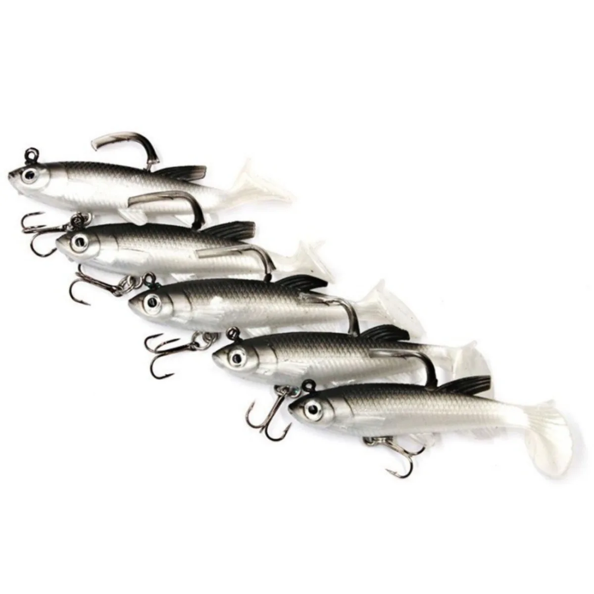 5 unids/lote anzuelo de silicona suave juego de cebo Swimbait 8cm 12,5g Wobblers de pesca cebos de goma artificiales para Lucio señuelo de lubina aparejos - imagen 4