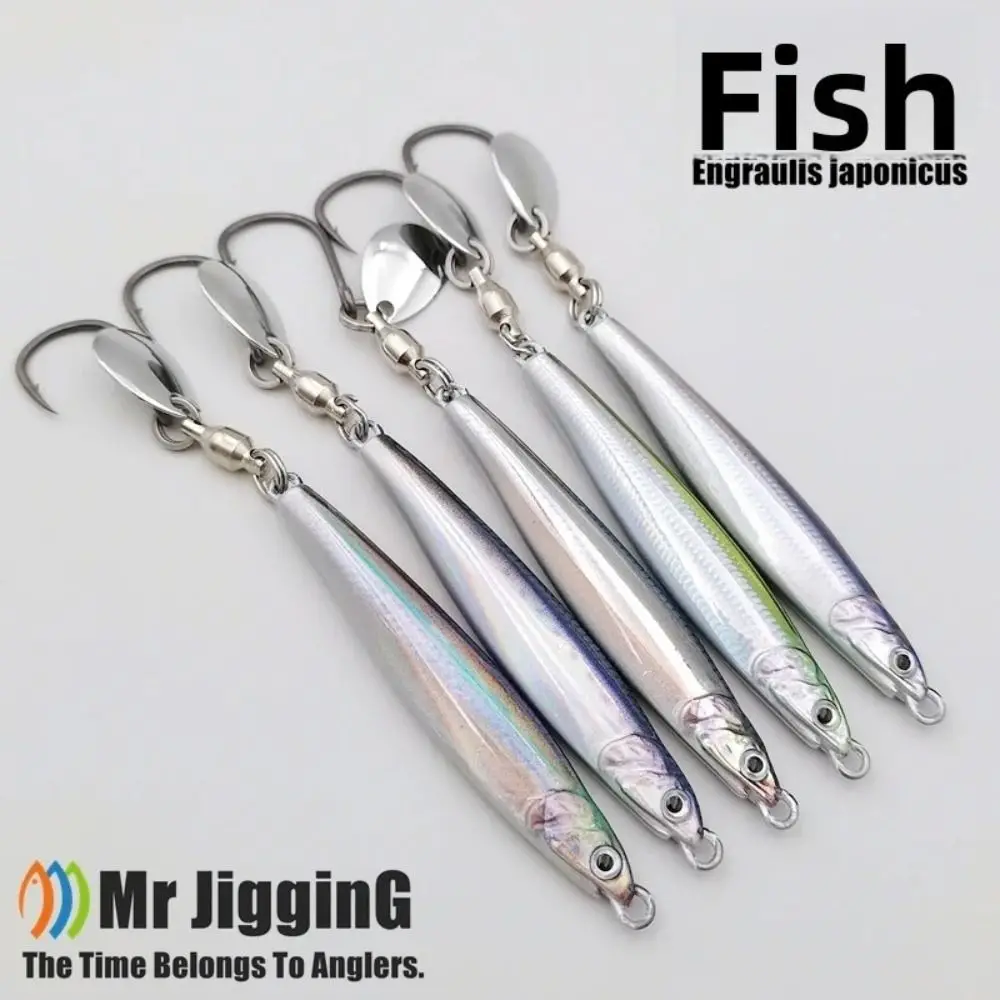 Real Fish biomimético Anchovy Metal Jigs 40g 60g caballa española Katsuo señuelo cola de pelo cuchara de pesca cebo gancho giratorio - imagen 2
