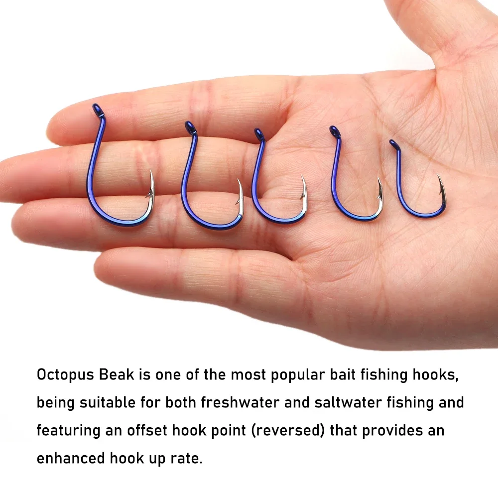 Elllv-anzuelos de pesca de agua dulce y salada, anzuelos de cebo de acero con alto contenido de carbono, con pico de pulpo azul de 100-1/0, 5/0 piezas - imagen 4