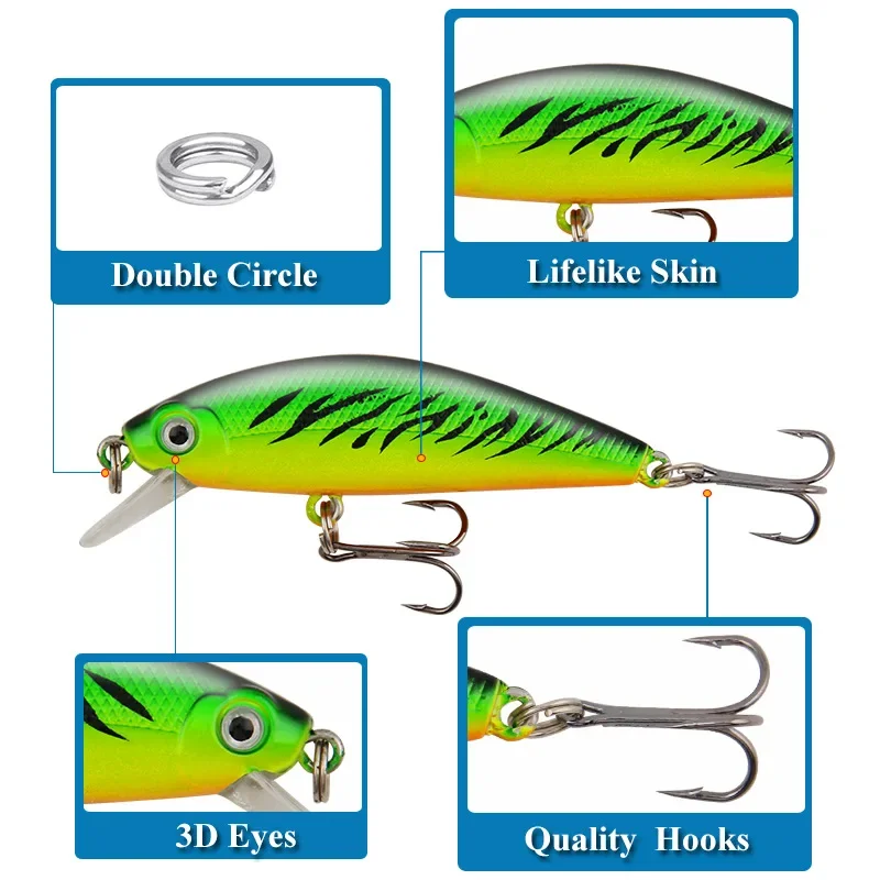 Señuelo de Pesca Minnow de 66mm y 9,5g, cebo duro que se hunde, Wobbler Jig, Crankbait, carpa, lubina, aparejos de Pesca SwimBait - imagen 4
