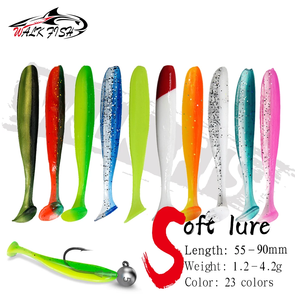 WALK FISH 10 Uds 5,5 cm 6,3 cm 7cm 9cm señuelos de gusano suave cebo de silicona pez marino Pva Swimbait Wobblers productos para pesca Artificial - imagen 2