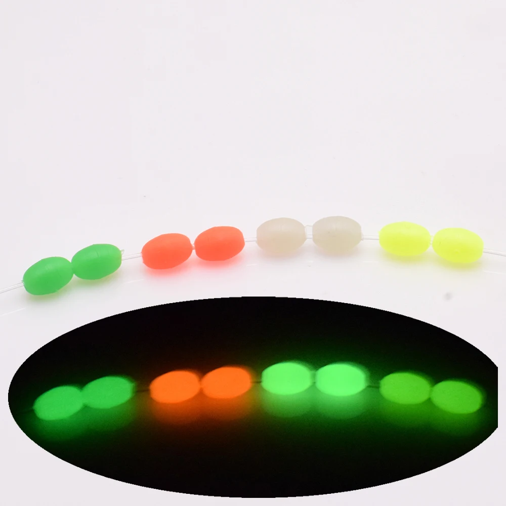 100 Uds cuentas de pesca ovaladas de goma suave luminosas cuentas de fregadero brillantes para aparejos de pesca con anzuelo triple aparejos de señuelo de pesca verde rojo - imagen 4