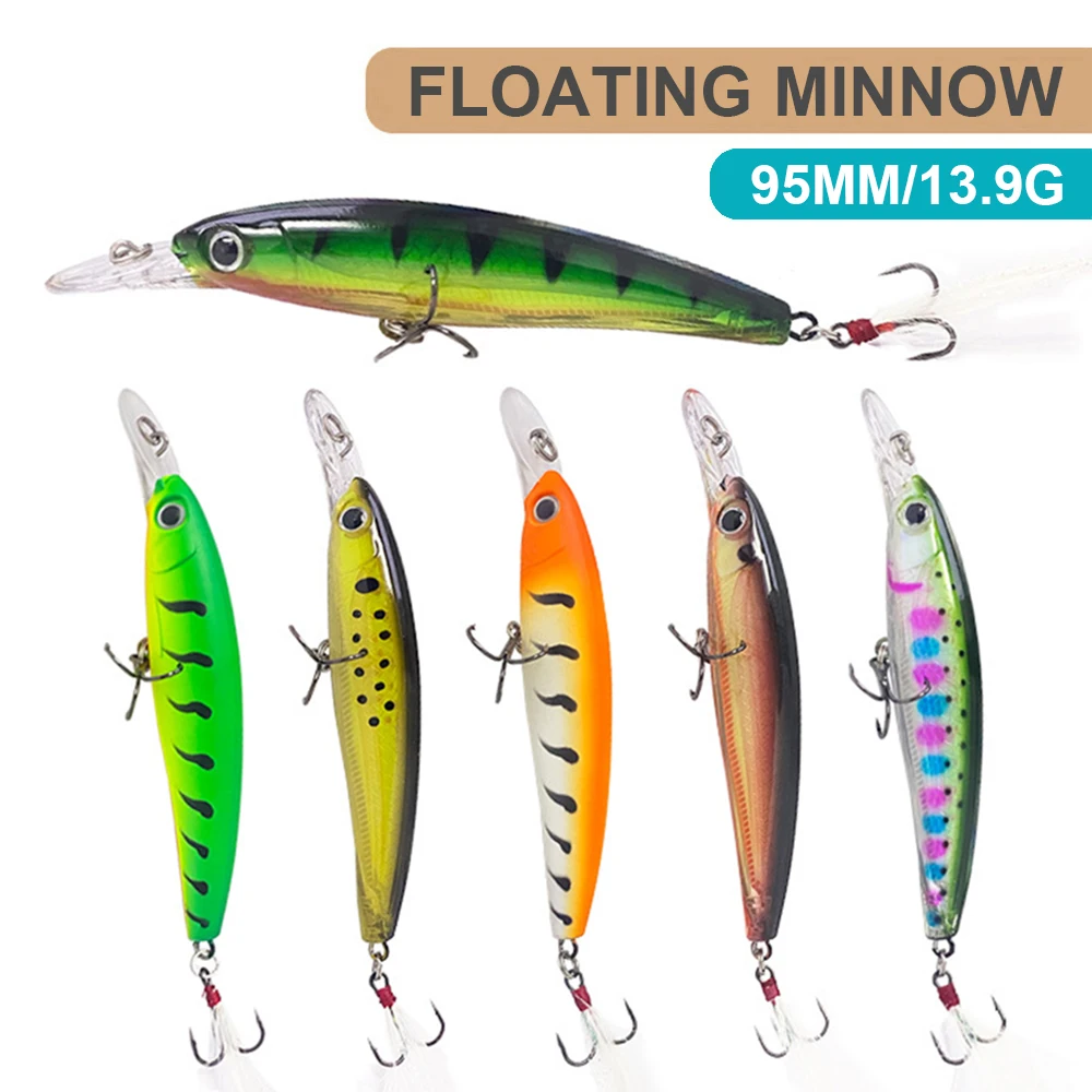 Señuelos de Pesca flotantes, cebo duro Artificial de fundición larga, Minnow Wobbler, Jerkbait, accesorios de pesca, 9,5 cm, 13,9g, MN685 - imagen 3