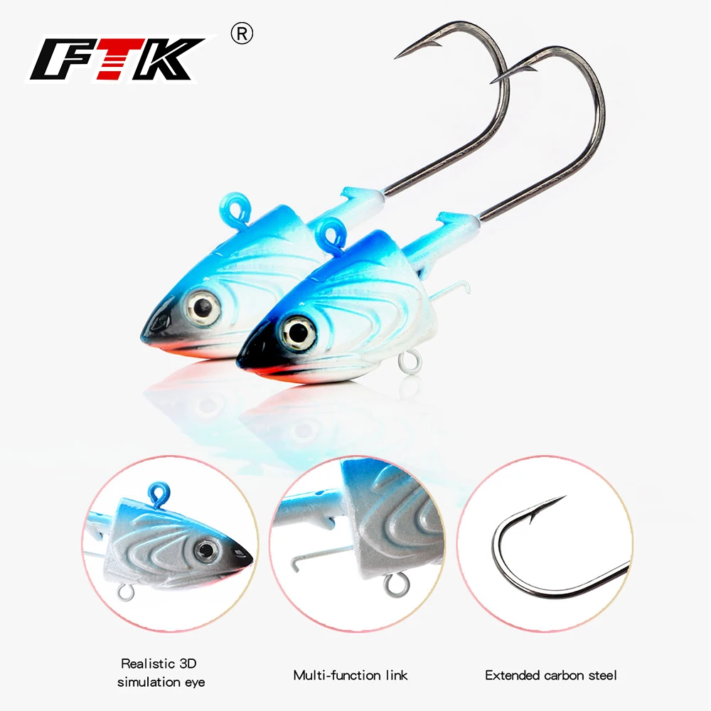 FTK 2 unids/lote 40g 55g 80g manivela anzuelo de cabeza anzuelo de pesca cabeza plantilla señuelo cebo duro anzuelo de gusano suave para pesca - imagen 3